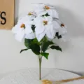 Artificial Christmas Poinsettia White Velvet Flower Bouquet Fake Floral Home Wedding Party Decor - 5 Heads - White