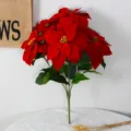 Artificial Poinsettia Christmas Flowers Red Velvet Bouquet Fake Floral Home Party Decor - 5 Heads - Red