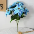 Blue artificial Christmas poinsettia flower bouquet velvet floral home holiday party decor. - 5 Heads - Blue