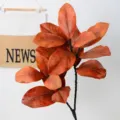 Artificial autumn magnolia leaf branch fake plant stems for home decor flower arrangement. - Red - 2 Branches
