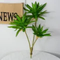 Artificial 3-head dracaena green plant branch, lifelike tropical foliage for home decor. - 3-Branch Lily Bamboo - Green