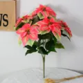 Artificial poinsettia Christmas flower velvet bouquet fake floral home wedding party decor - 5 Heads - Green Red
