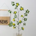 Artificial plant branch with yellow flowers and green leaves variant, home table decor. - Long Stem / Yellow