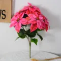 Artificial Poinsettia Bouquet Pink Fake Christmas Flowers Wedding Decor Table Arrangement - 5 Heads - Rose Red