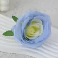 Artificial blue yellow rose flower head silk fake flowers for wedding party DIY floral decor. - Ice Blue