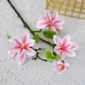 Artificial pink white magnolia flower branch variant, 4-head faux floral decor for home. - 56cm Length / Light Pink