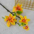 4-head artificial magnolia branch single stem faux silk flower for home wedding decor - 56cm Length / Yellow