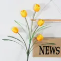 Flor de tulipán artificial amarilla de tallo largo 5 cabezas variante para decoración hogar - Amarillo