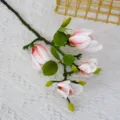Ramo di magnolia artificiale a 4 teste per decorazione domestica e composizione floreale. - Lunghezza 68cm / Rosa