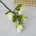 Ramo singolo di fiore di magnolia artificiale con quattro teste decorazione nozze. - Lunghezza 68cm / Verde chiaro