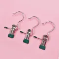 Stainless steel clips with hooks and green protective tips, set of 3 for hanging clothes & hats. - Dark Green