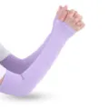 Damen lila Eisseide Sonnenschutz Armlinge atmungsaktiv UV-Schutz Kuehlungs-Aermel - Handschuhe mit Daumenloch, in Box (1 Paar) / Lila