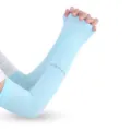 Ice silk sun protection arm sleeves for women, UV blocking cooling sleeves for summer outdoor. - OPP Bagged Fingerless [One Pair] / Light Blue