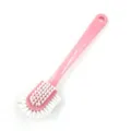 Pink plastic laundry brush with soft white bristles, ideal for household shoe and clothes cleaning. - Five-sided Shoe Brush Pink