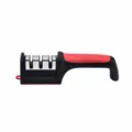 Manual 3-stage kitchen knife sharpener tool with ergonomic red handle for fast sharpening. - 3-Stage