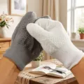 Gants de polissage en tricot pour perles et bijoux, variante gris et blanc, epais. - 4 Paires / Blanc + Gris