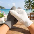 Gants de polissage en tricot épais pour l'entretien des perles et des noix, version gris et blanc - 10 Paires / Blanc + Gris