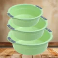 Thickened double-ear plastic washbasin, green stacked household face washing basin set. - M / Green