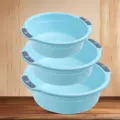 Thickened plastic wash basin set with dual handles in light blue, household dormitory use. - M / Blue