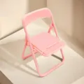 Cute pink mini folding chair desktop phone holder, pastel macaron mobile stand ornament. - Transparent Bag / Pink