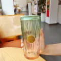 Verlauf Glas Kaffeetasse mit Strohhalm und Deckel, schönes Trinkglas für Büro und Zuhause. - 650ml / Guave Rosa-Grün Verlauf