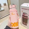 Rosa Edelstahl Vakuum isolierte Trinkflasche Detail mit praktischem tragbarem Griff und Kappe. - 800ML / Rosa