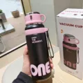 Grosse Edelstahl Vakuum Thermosflasche mit tragbarem Gurt und Box, 800ml Fassungsvermoegen. - 800ML / Schwarz Rosa