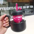 Glass tea cup with infuser and straw, heat-resistant glassware for office and daily use. - 600ml / BSQ-794 Black