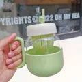 Glass tea infuser cup with straw and infuser core for office and daily use, green, detail view - 600ml / BSQ-794 Green