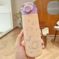 Borraccia termica in acciaio inossidabile con simpatico orsetto spaziale e comodo tappo a scatto. - 350ml / Rosa