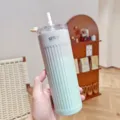 Gradient striped stainless steel insulated tumbler with straw portable travel coffee cup - 500ml / Green