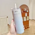Gradient striped stainless steel insulated tumbler with straw and lid for daily commute - 500ml / Blue