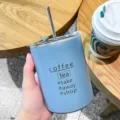 Simple stainless steel insulated coffee tumbler with straw and lid in blue variant style. - 350ml / Blue