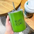 Green stainless steel insulated tumbler with straw, stylish coffee cup for travel and office. - 350ml / Green