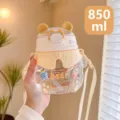 Simpatica bottiglia d'acqua in plastica orso tazza di paglia portatile per bambini 850ml - 850ml / 0779 giallo piccolo