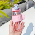 Rosa tragbare Kunststoff Sport Trinkwasserflasche mit Strohhalm und Silikonhuelle, Variante. - 500ml / Rosa (LH-2031)