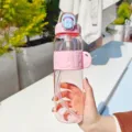 Bouteille d'eau de sport rose en plastique avec paille et couvercle, variante. - Rose (LH-2033)