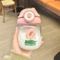 Süße rosa Glaswasserflasche mit Strohhalm, Blumenmuster und dickem Design für Mädchen. - 340ml / Rosa Blume
