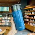 Blauer isolierter Edelstahlbecher mit tragbarem Griff und sicherem Trinkdeckel. - TS8822 Stil / 480-600ml / Blau