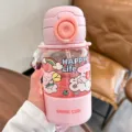 Rosa süße Kinder Kunststoff Wasserflasche mit Strohhalm tragbare große Kapazität Tasse - 600ml / Rosa
