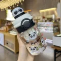 Jolie bouteille d'eau en verre panda avec paille et filtre à thé, gourde portable mignonne. - 400ml / Style Panda Noir et Blanc