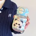 Süße Cartoon Panda Glasflasche mit Lederhülle, Strohhalm und Skala für tägliche Nutzung. - Einzelstück / Blau (QY-1012)