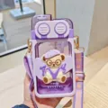 Tragbare Kinder Trinkflasche mit Strohhalm und Gurt, süßer quadratischer Plastikbecher für Schüler. - 750ML / Lila (SL7168)