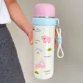 Süße Edelstahl Thermosflasche mit Trageband, rosa Deckel und niedlichem Cartoon Motiv für Mädchen. - 500ml / Rosa
