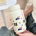 Boraccia termica sottovuoto con stampa di cagnolino carino e cinturino portatile variante. - 1000ml / Stampa Cucciolo / Crema