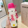 Rosa Cartoon Kaninchen 550ml isolierte Vakuum Wasserflasche mit Riemen für Studenten. - Hase Druck (MD6031) / 550ml Kapazität / Rosé