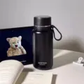 Tragbare Edelstahl Vakuum isolierte Wasserflasche mit praktischem Tragegurt fuer den Alltag - L / Schwarz
