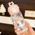 Süße Cartoon tragbare Trinkhalm-Wasserflasche mit Griff rosa Kunststoffbecher für Studenten - 550ml / Rosa