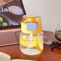 Tragbare Mini-Glas-Wasserflasche mit Strohhalm und gelbem Deckel für Büro und Schule. - 340ml / Gelb