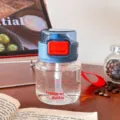 Tragbare Mini-Glas-Wasserflasche mit Strohhalm und Deckel, ideal für den täglichen Gebrauch. - 340ml / Blau